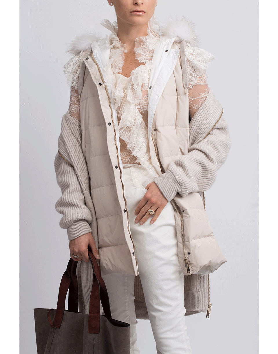 BRUNELLO CUCINELLI-Cashmere and Puffer Vest Double Coat-