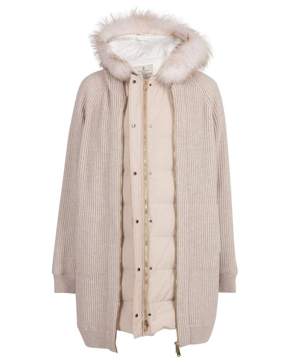 BRUNELLO CUCINELLI-Cashmere and Puffer Vest Double Coat-