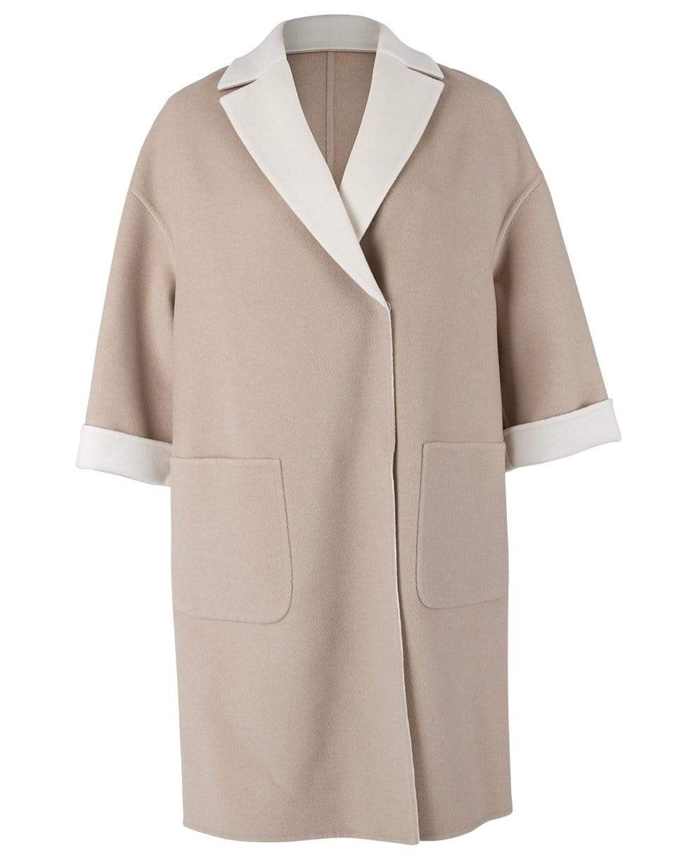 BRUNELLO CUCINELLI-Sand Double Faced Cashmere Snap Front Coat-