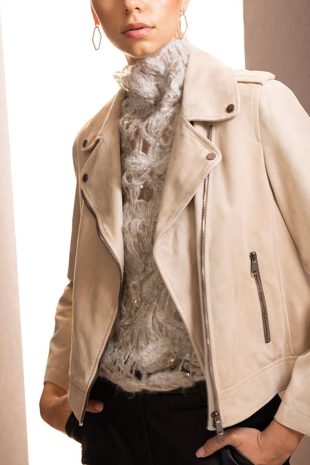 BRUNELLO CUCINELLI-Suede Asym Moto Jacket-