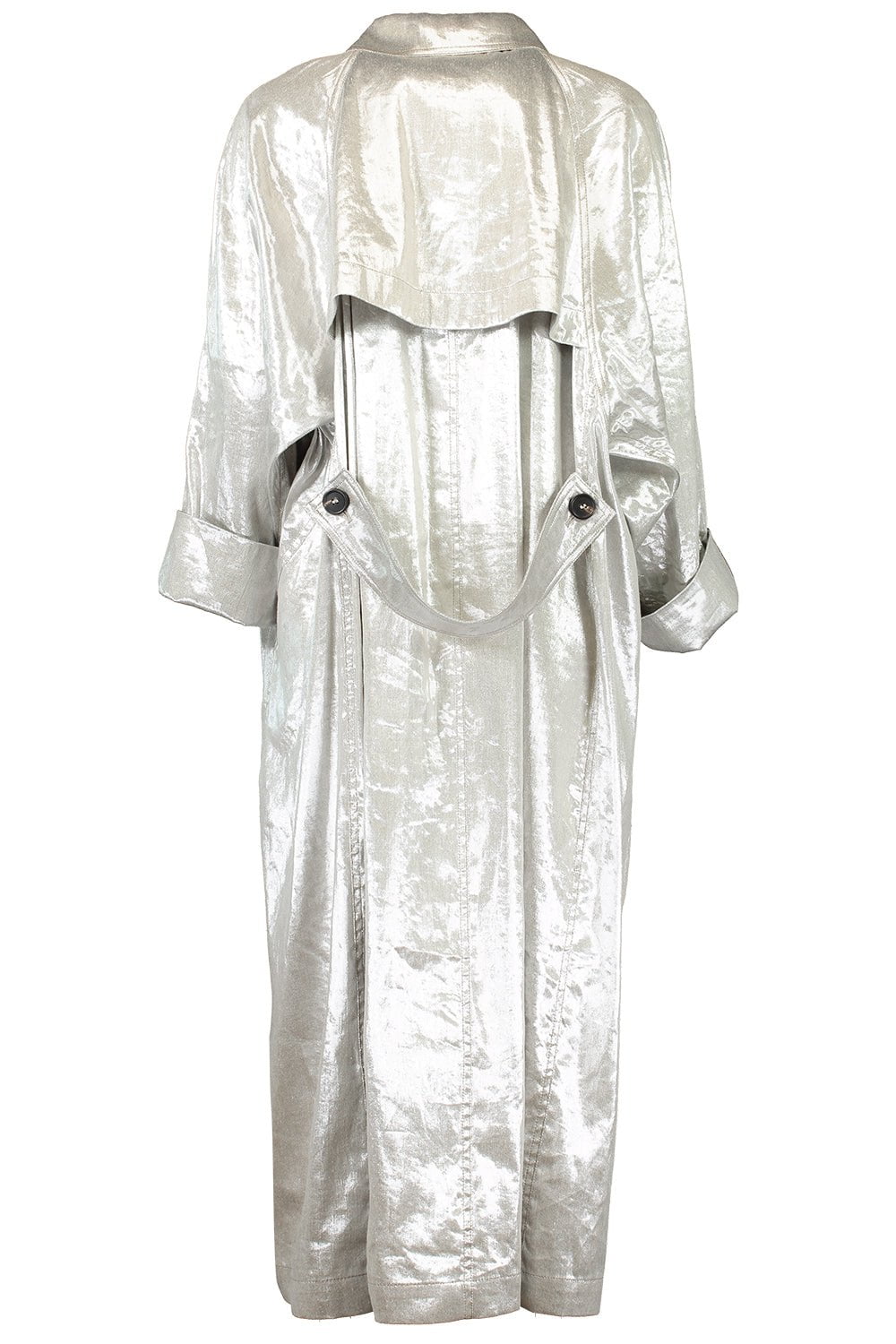 BRUNELLO CUCINELLI-Metallic Double Breasted Long Trench Coat-SILVER