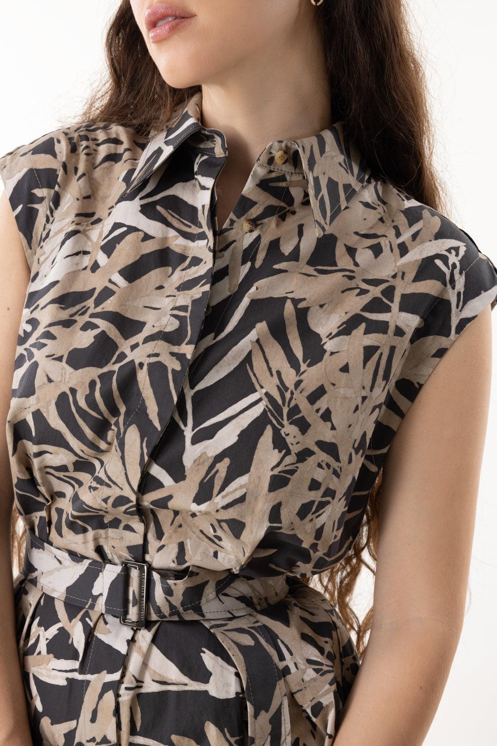 Herbarium Belted Shirt Dress-ANTHRCTE-XS-CLOTHINGDRESSCASUAL-BRUNELLO CUCINELLI