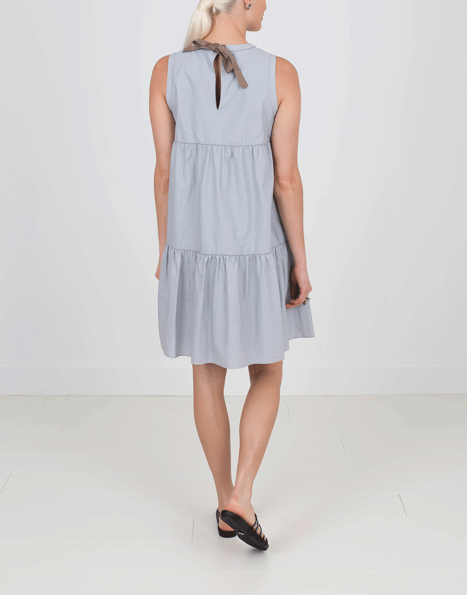 BRUNELLO CUCINELLI-Monili Tiered Dress with Grosgrain Ribbon Tie-