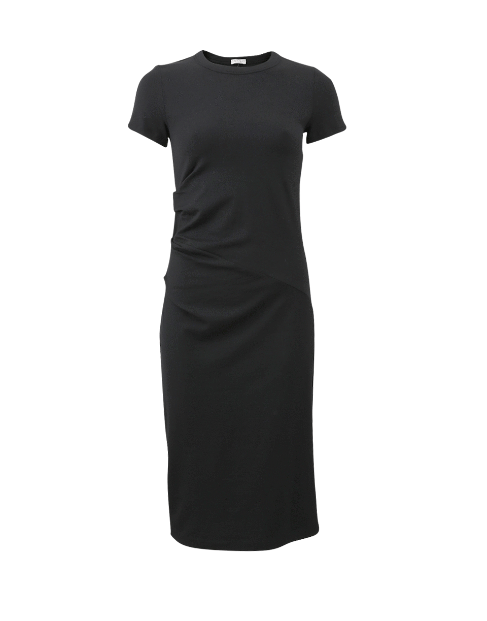 BRUNELLO CUCINELLI-Wool Jersey Ruched Monili Dress-