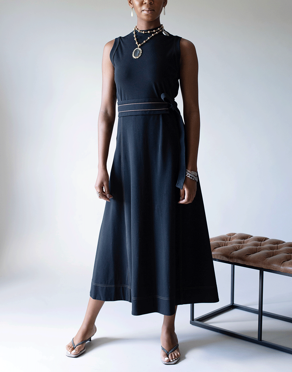 BRUNELLO CUCINELLI-Black Monili Belt Cotton Dress-