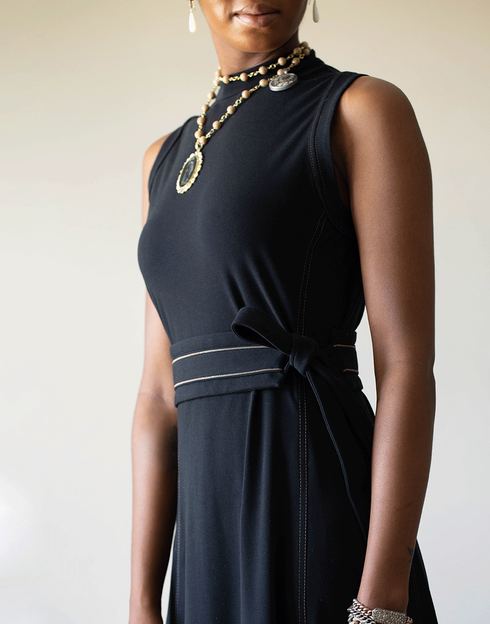 BRUNELLO CUCINELLI-Black Monili Belt Cotton Dress-