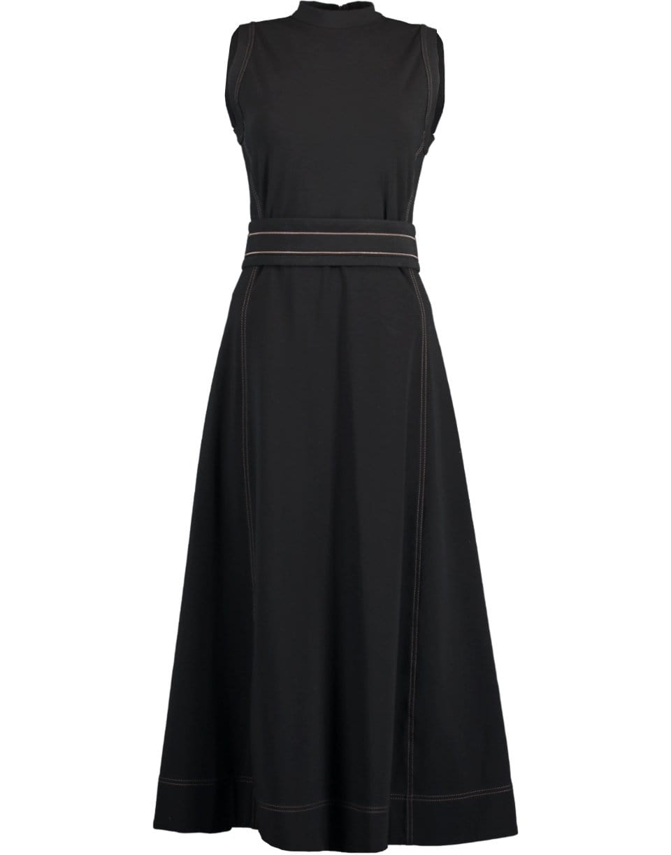 BRUNELLO CUCINELLI-Black Monili Belt Cotton Dress-
