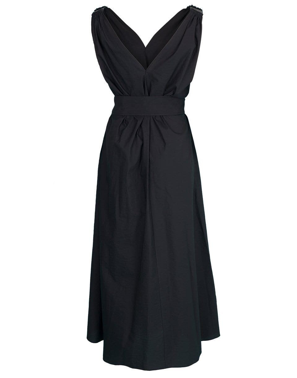 BRUNELLO CUCINELLI-Black Monilli Shoulder Detail Belted Dress-