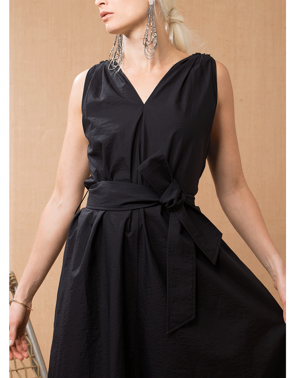 BRUNELLO CUCINELLI-Black Monilli Shoulder Detail Belted Dress-