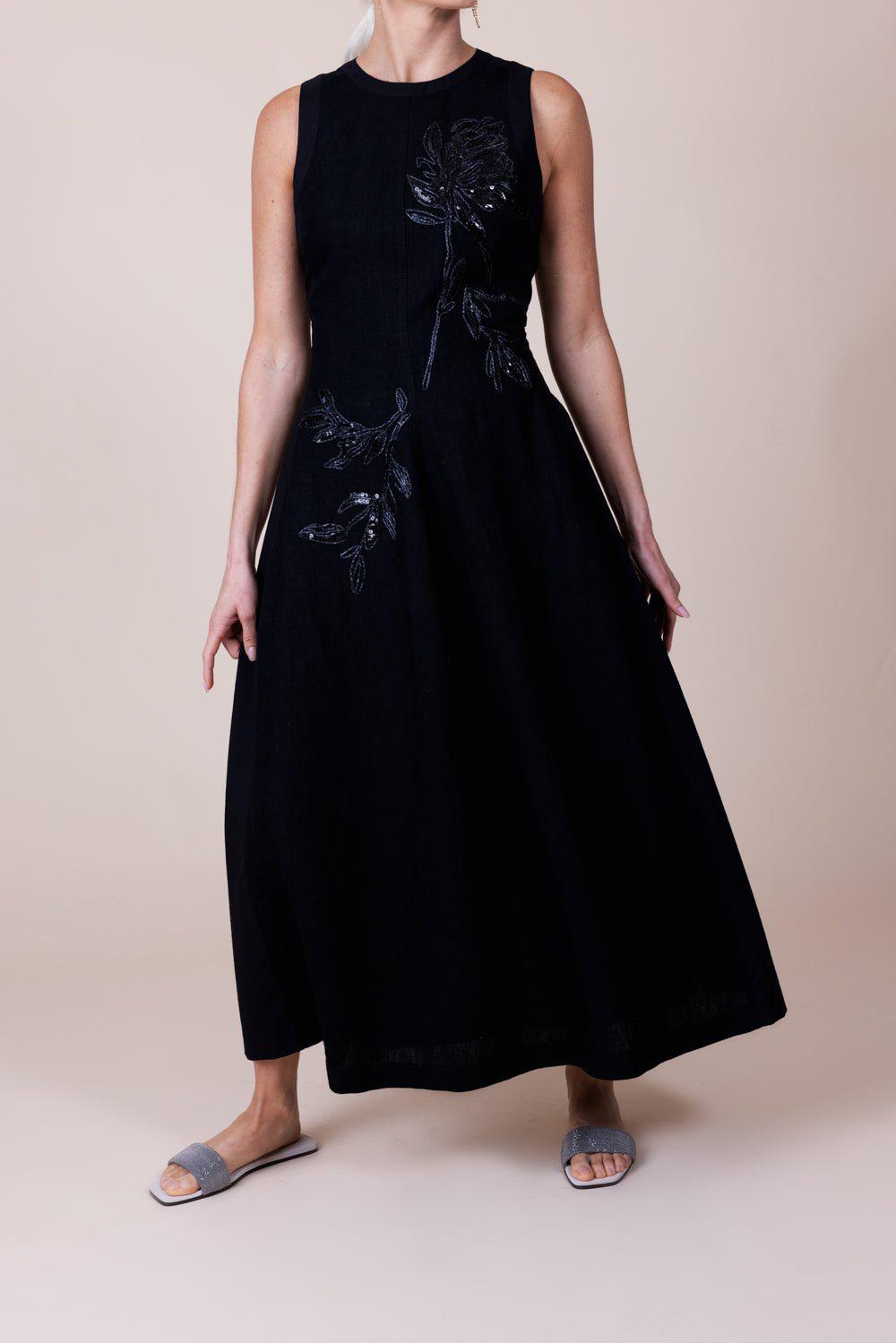 BRUNELLO CUCINELLI-Embroidered Magnolia Flower Structured Dress-