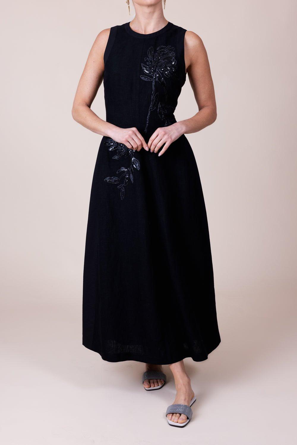 BRUNELLO CUCINELLI-Embroidered Magnolia Flower Structured Dress-