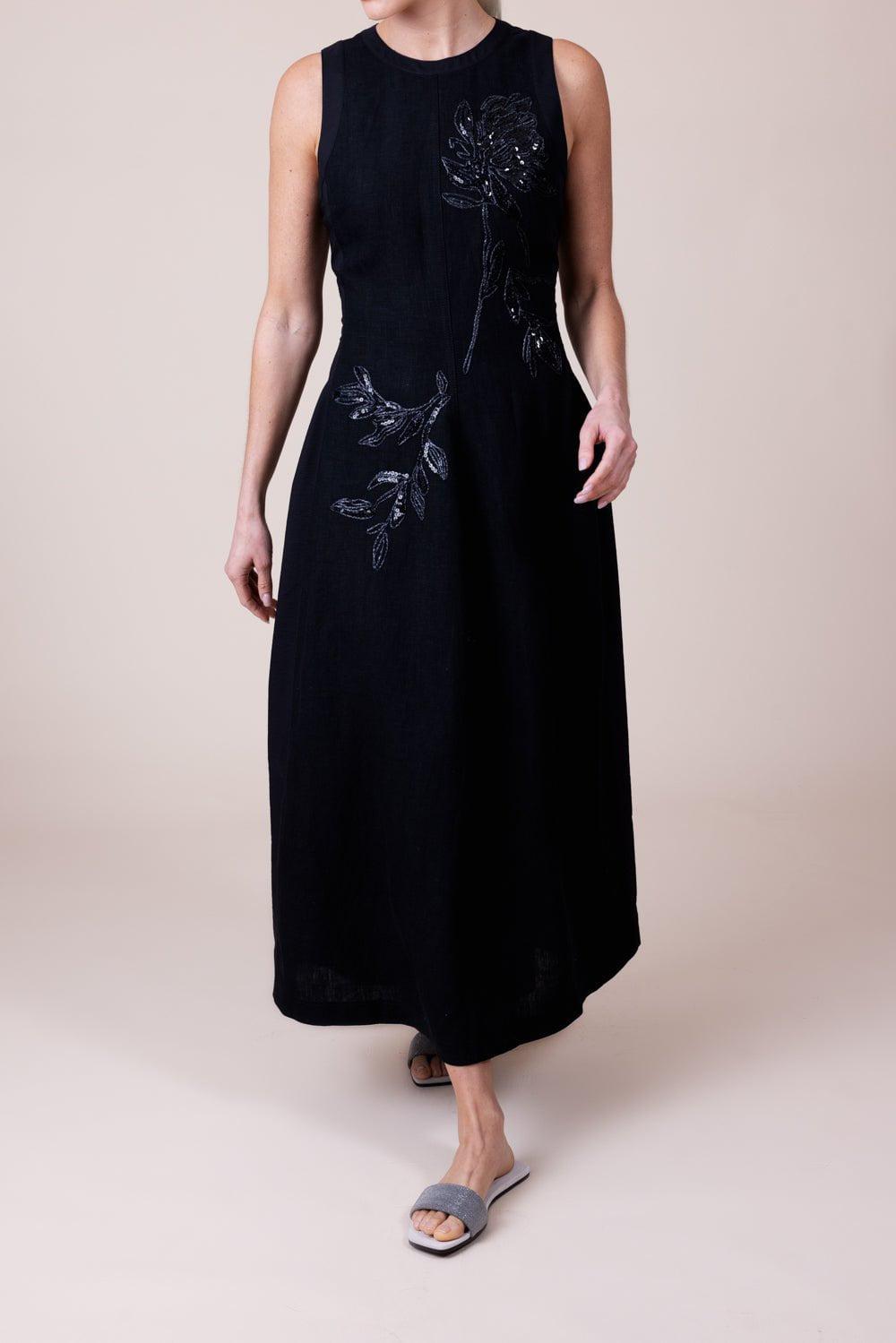 BRUNELLO CUCINELLI-Embroidered Magnolia Flower Structured Dress-