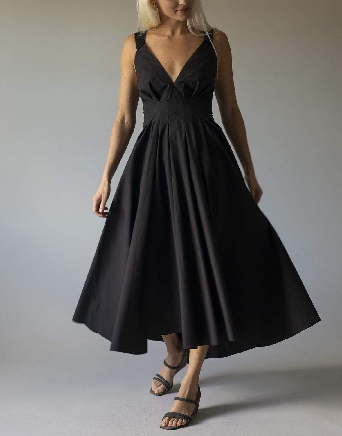 BRUNELLO CUCINELLI-Linen Monili Strap Pleated Maxi Dress-