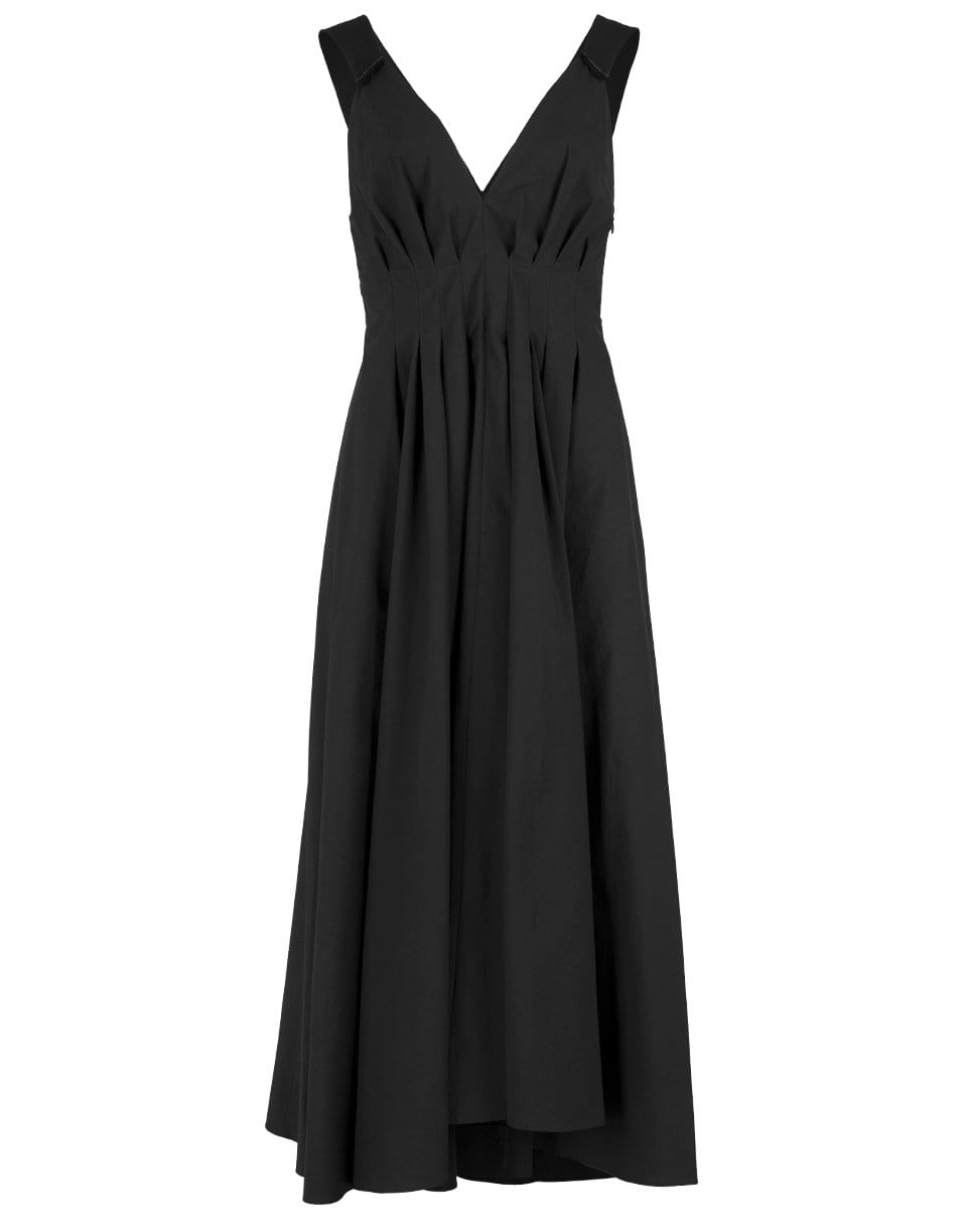 BRUNELLO CUCINELLI-Linen Monili Strap Pleated Maxi Dress-