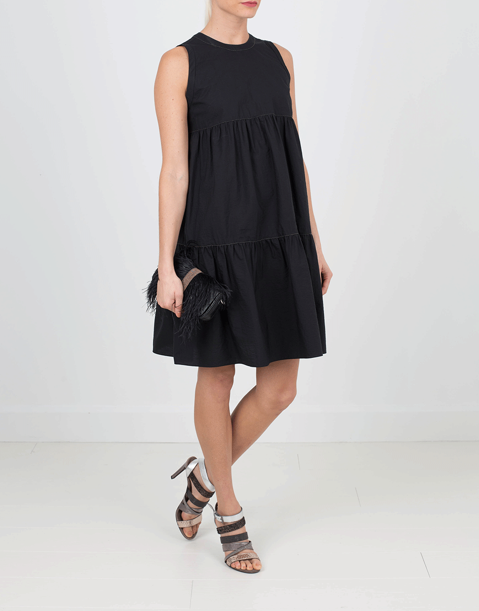 BRUNELLO CUCINELLI-Monili Tiered Dress With Grosgrain Ribbon Tie-