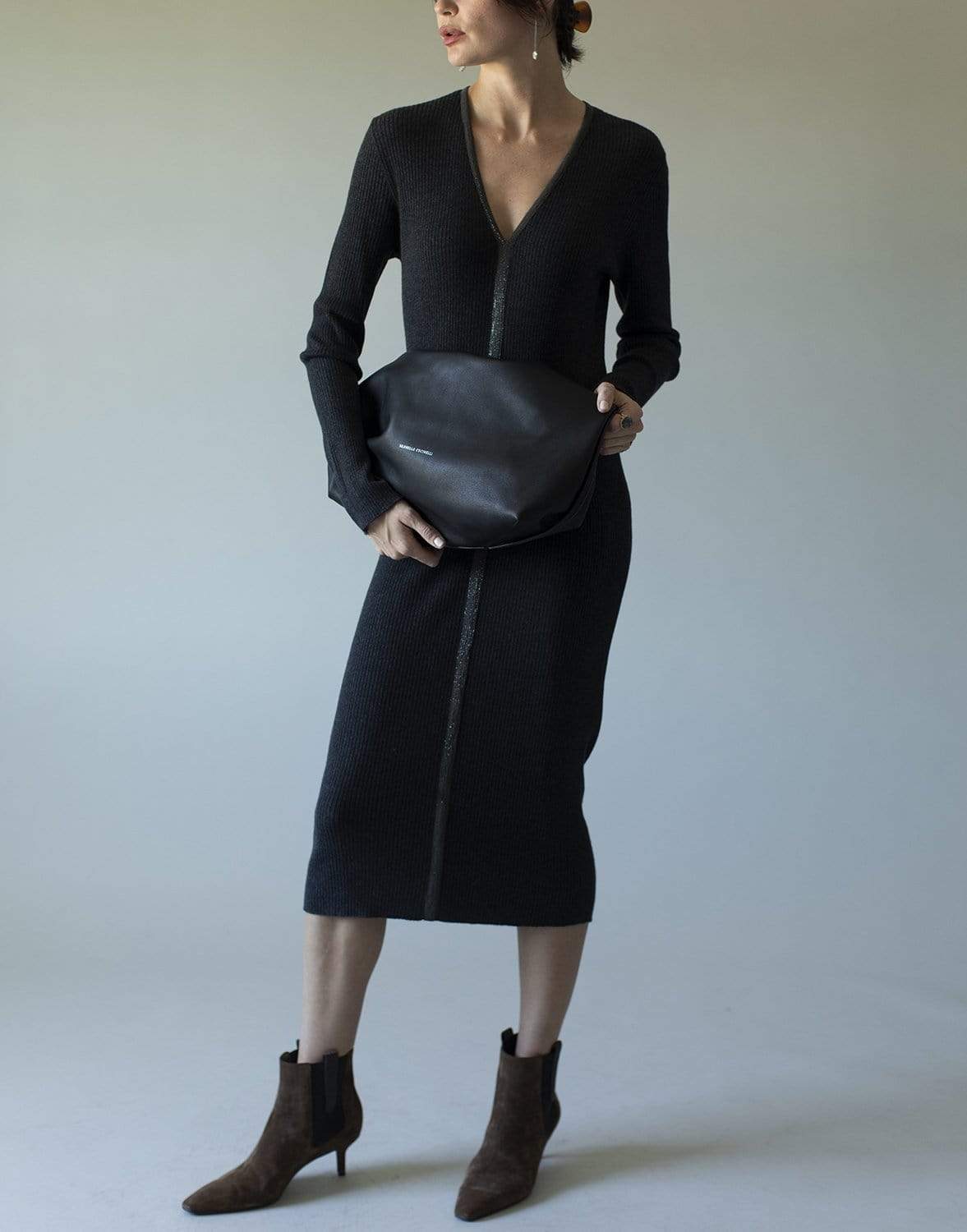 BRUNELLO CUCINELLI-English Rib Monili Trim Midi Dress-