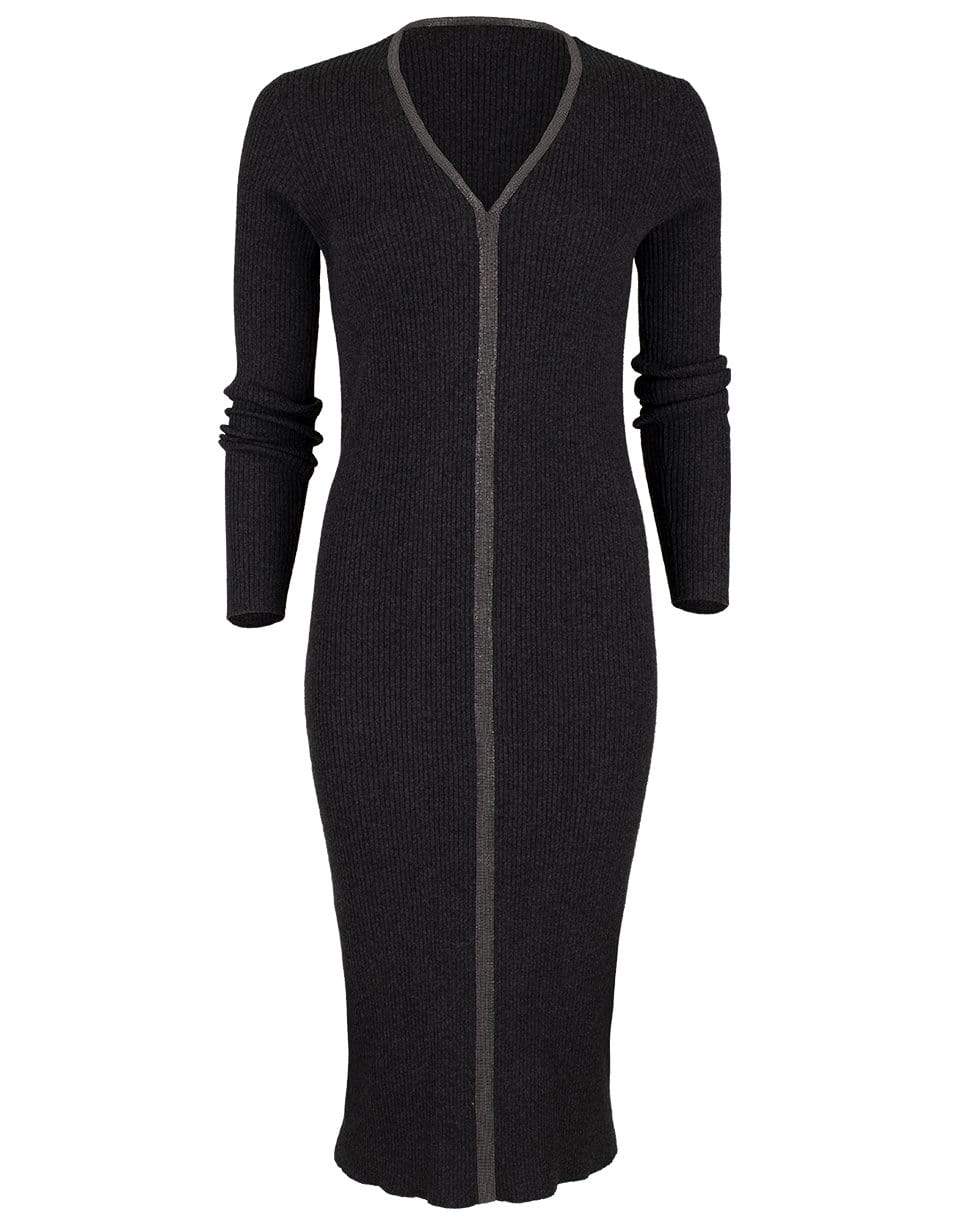 BRUNELLO CUCINELLI-English Rib Monili Trim Midi Dress-