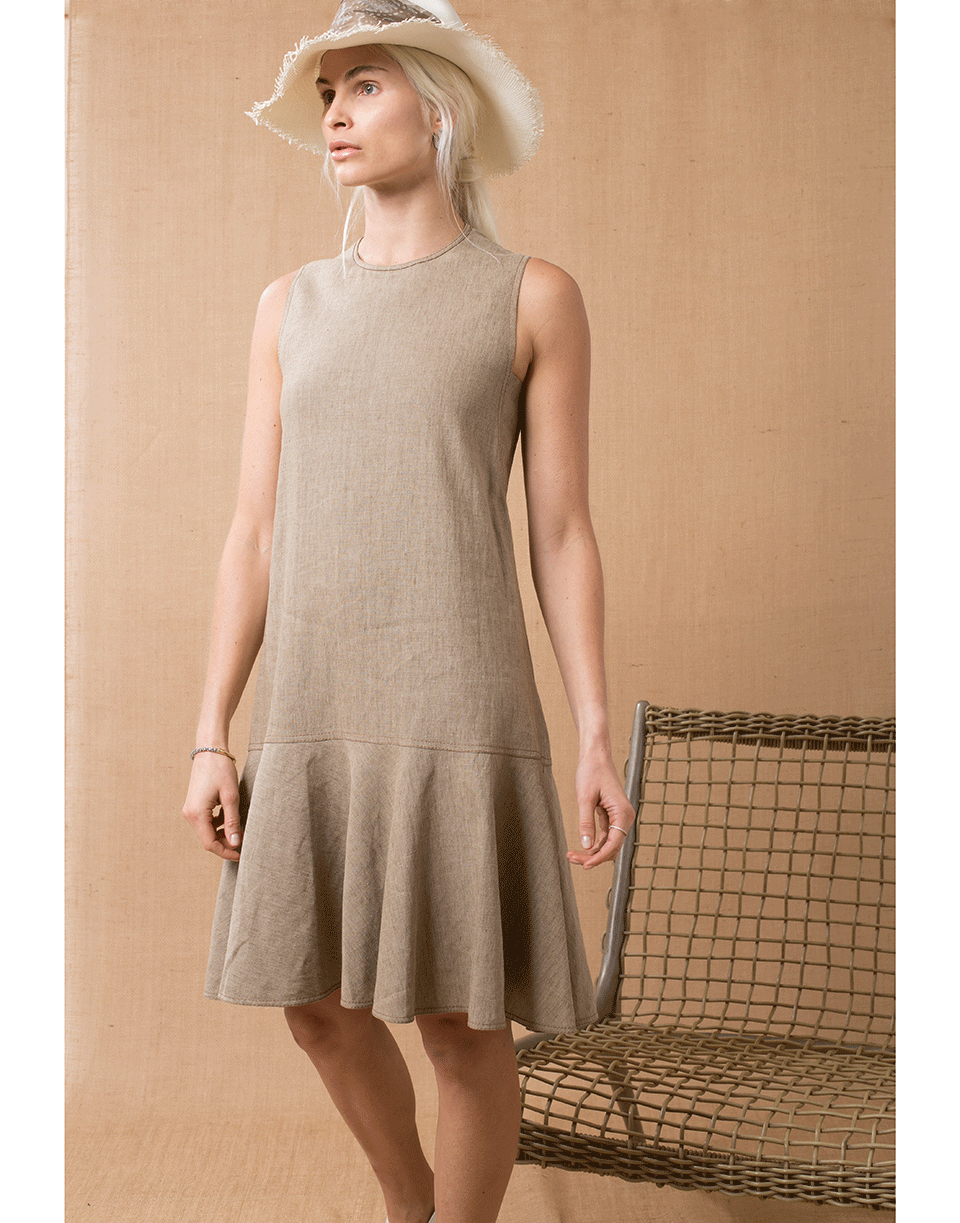 BRUNELLO CUCINELLI-Linen Flounce Hem Dress-