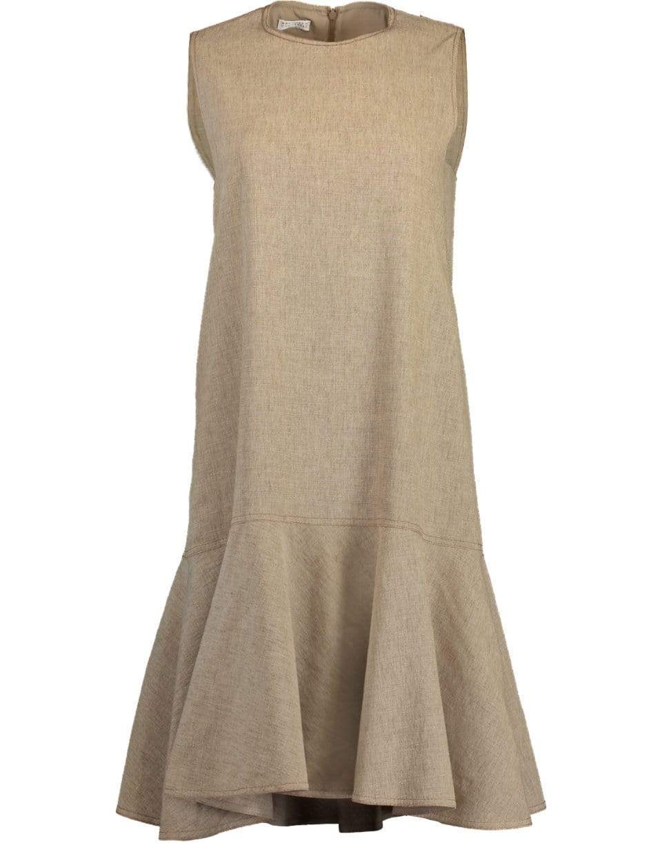 BRUNELLO CUCINELLI-Linen Flounce Hem Dress-