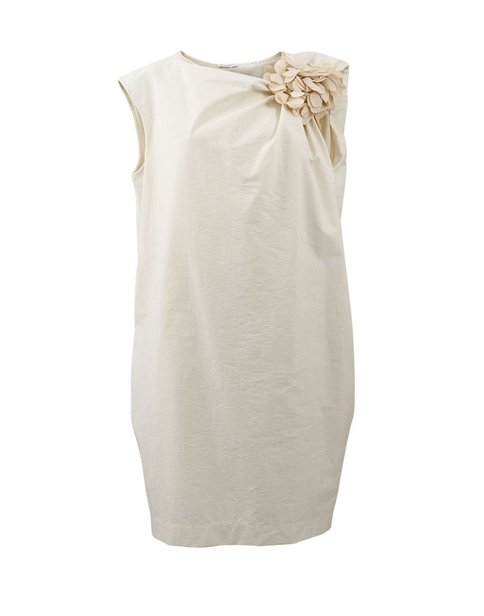 BRUNELLO CUCINELLI-Cotton Floral Shoulder Dress-BUTTER