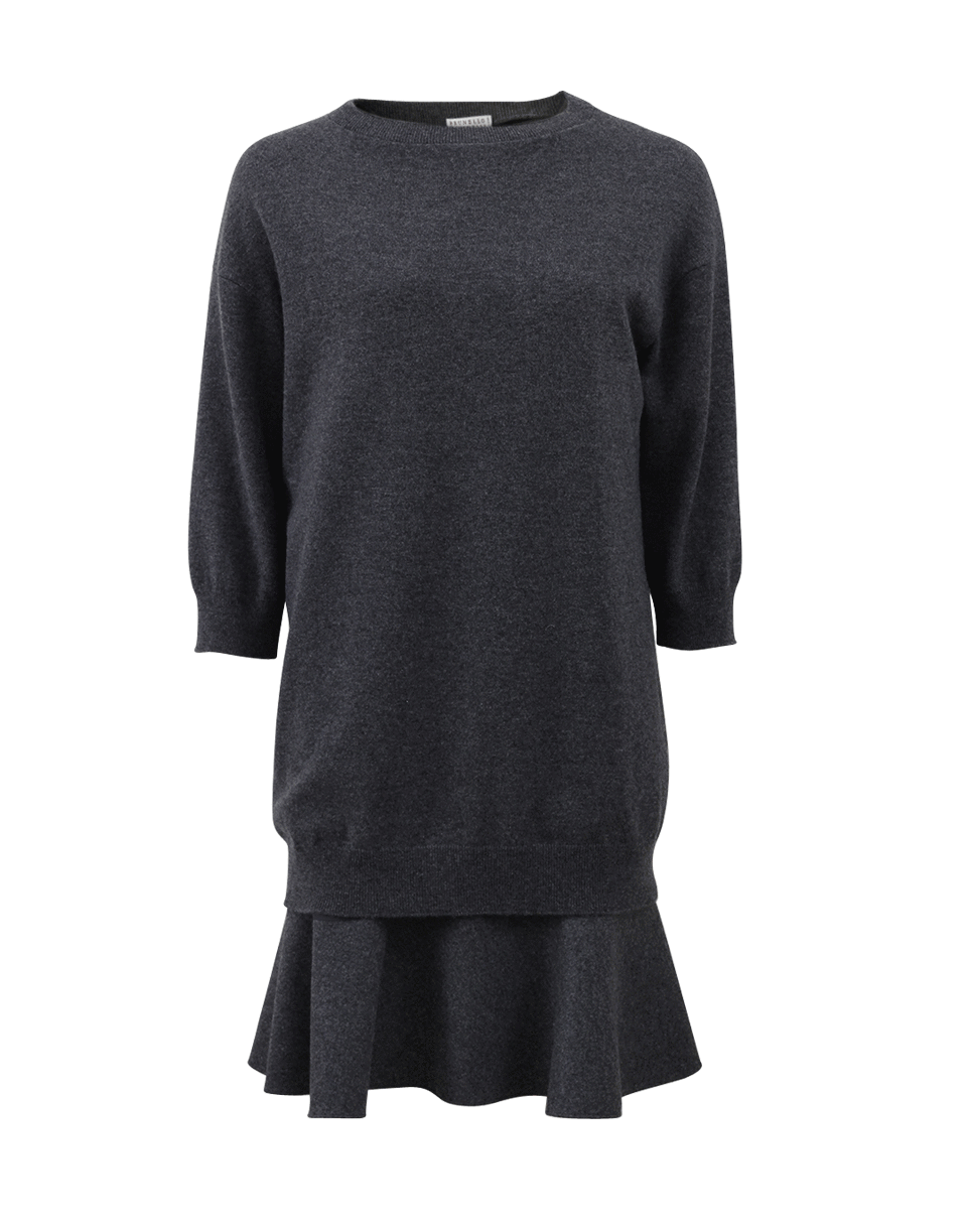 BRUNELLO CUCINELLI-Flutter Hem Dress And Sweater-