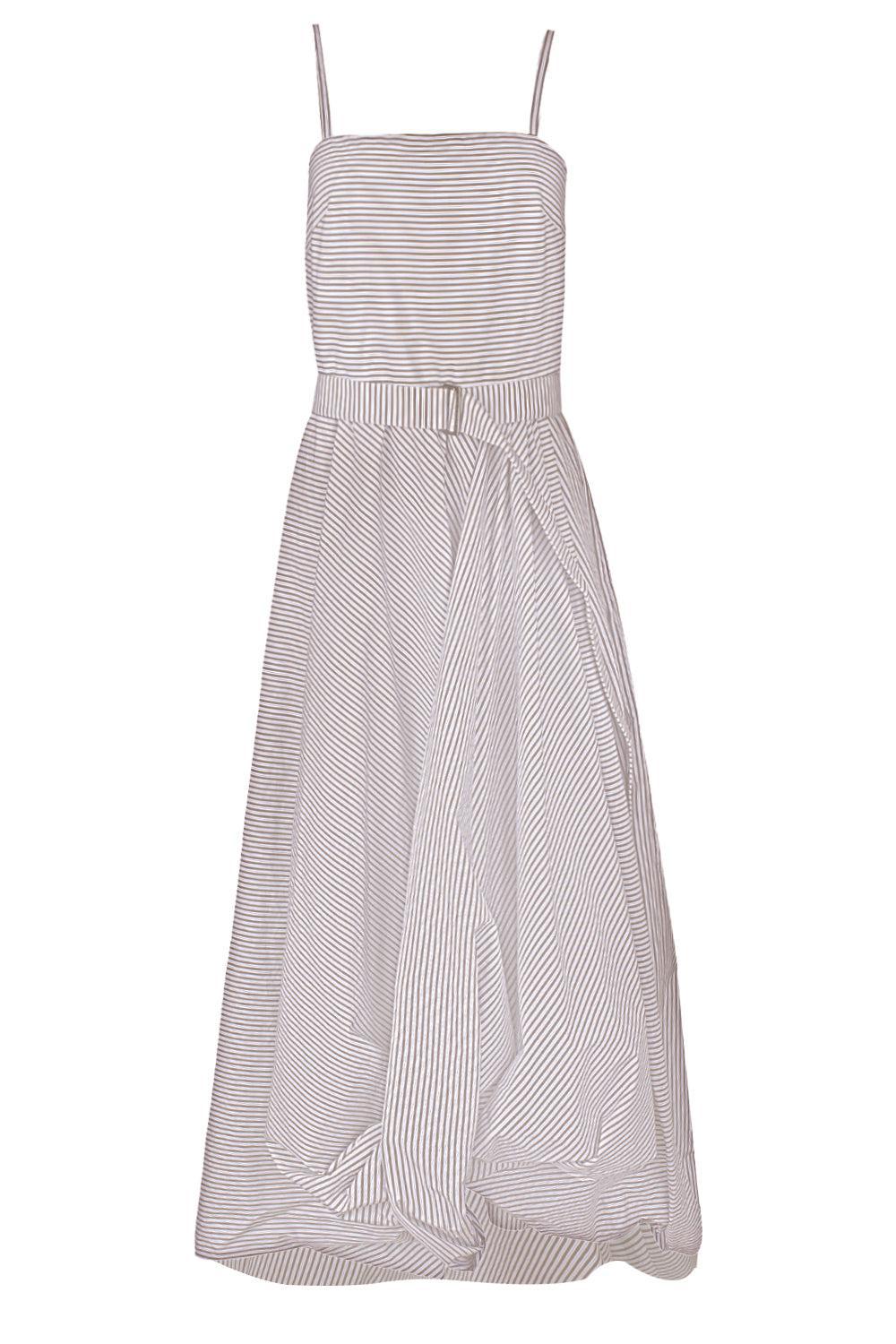 Bubble Hem Dress-CHOC/WHT-S-CLOTHINGDRESSCASUAL-BRUNELLO CUCINELLI