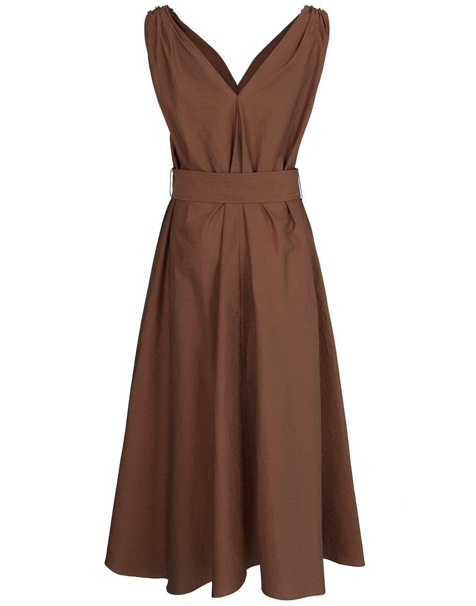 BRUNELLO CUCINELLI-Cinnamon Monilli Shoulder Detail Belted Dress-