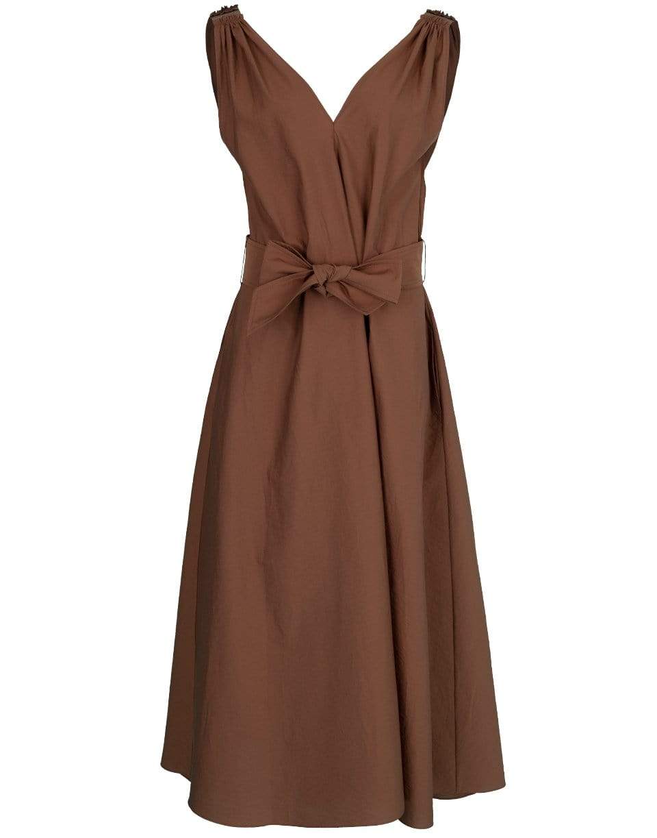 BRUNELLO CUCINELLI-Cinnamon Monilli Shoulder Detail Belted Dress-