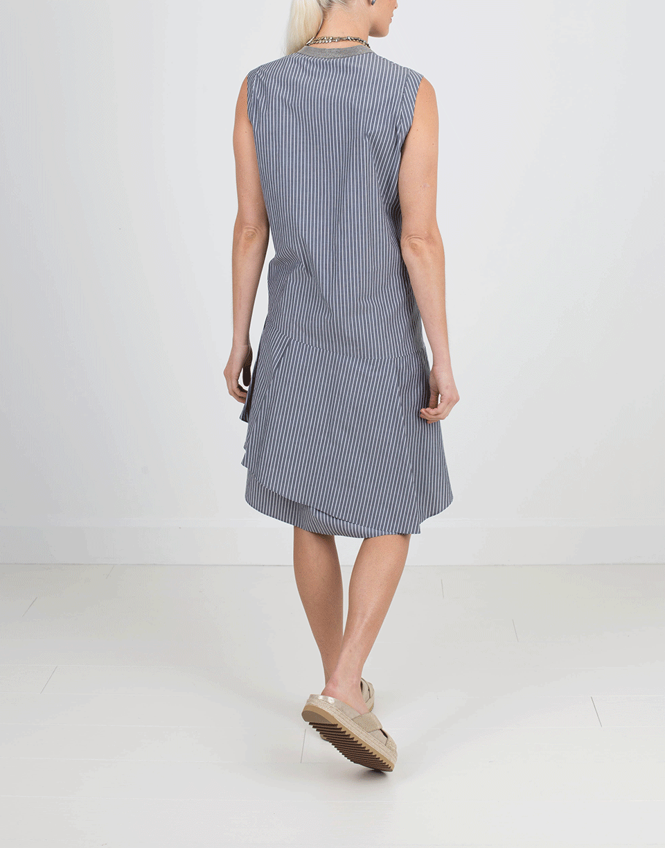 BRUNELLO CUCINELLI-Striped Gathered Bottom Dress-