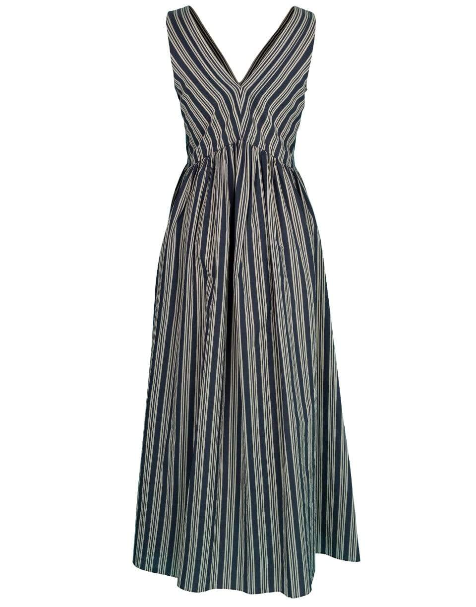 BRUNELLO CUCINELLI-Sleeveless V-Neck Striped Cotton Dress-
