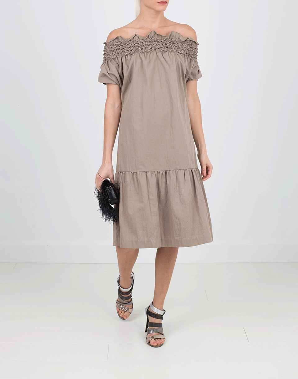 BRUNELLO CUCINELLI-Off Shoulder Canvas Dress-