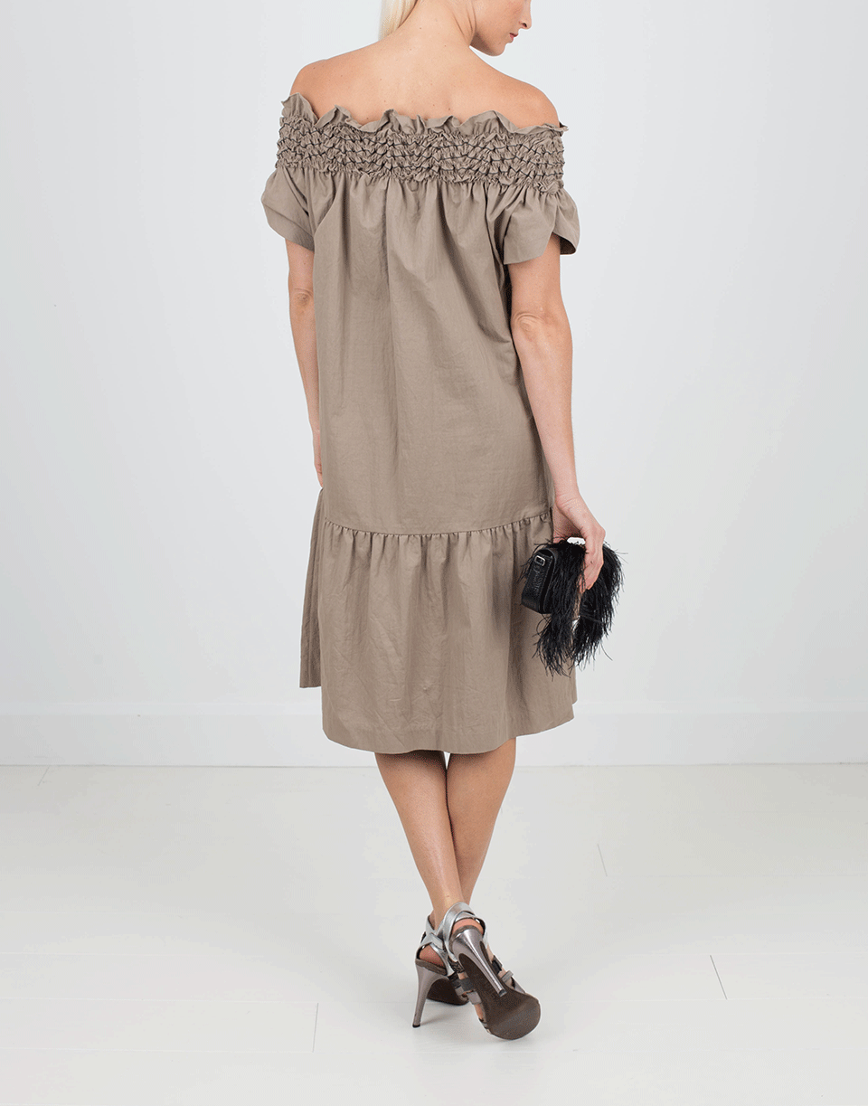BRUNELLO CUCINELLI-Off Shoulder Canvas Dress-