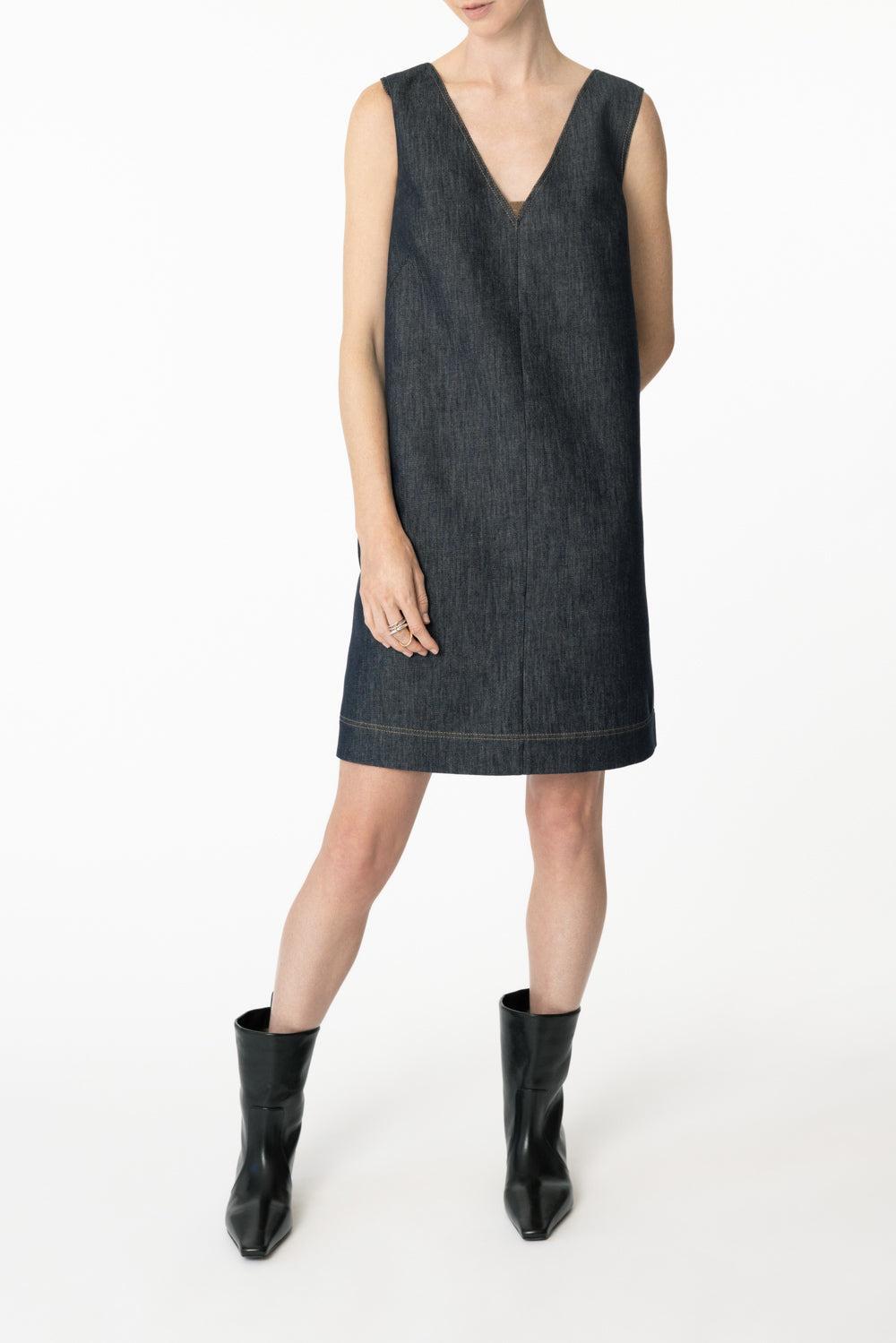Monili Insert V-Neck Tank Dress-NAVY-XS-CLOTHINGDRESSCASUAL-BRUNELLO CUCINELLI