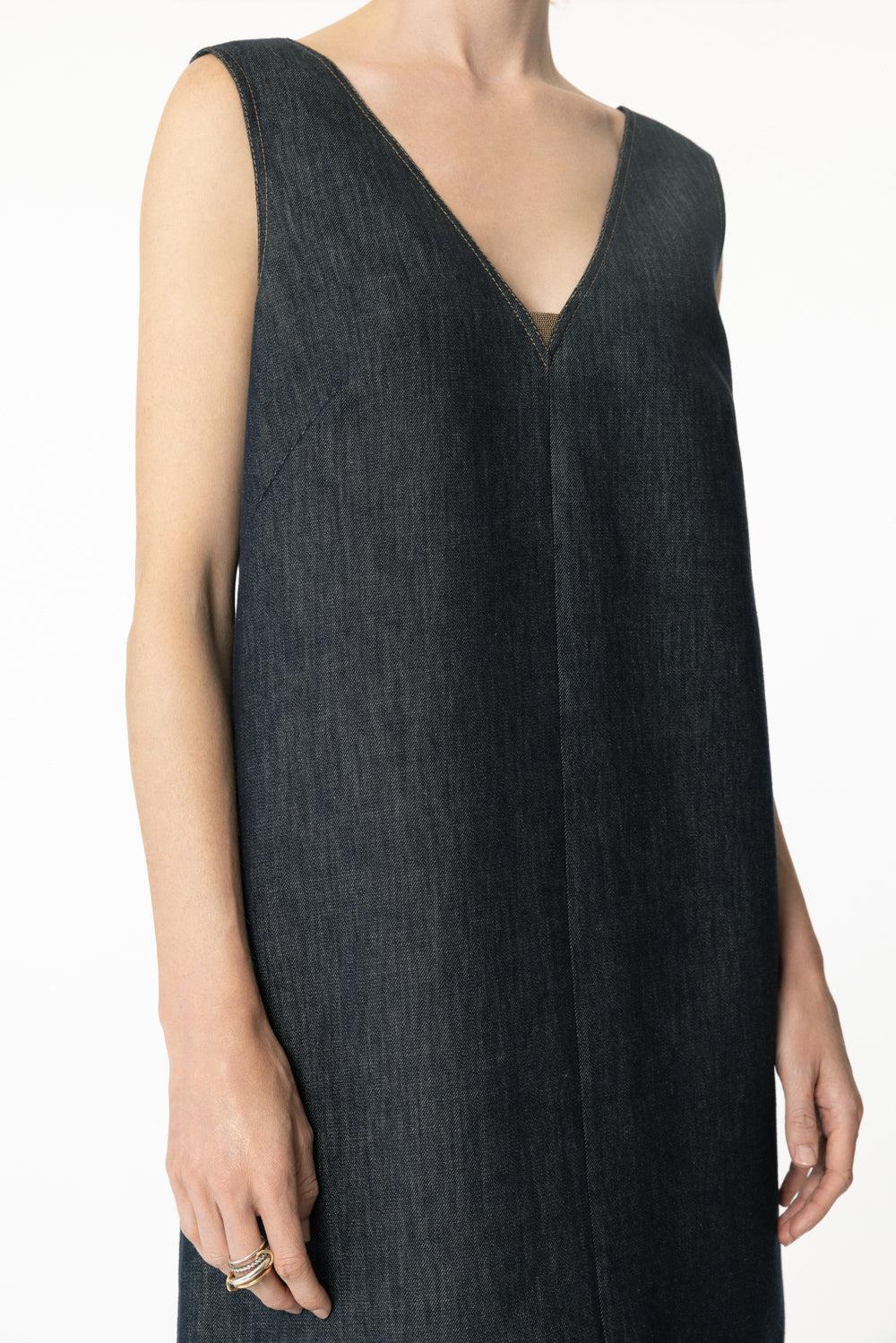 Monili Insert V-Neck Tank Dress-NAVY-XS-CLOTHINGDRESSCASUAL-BRUNELLO CUCINELLI