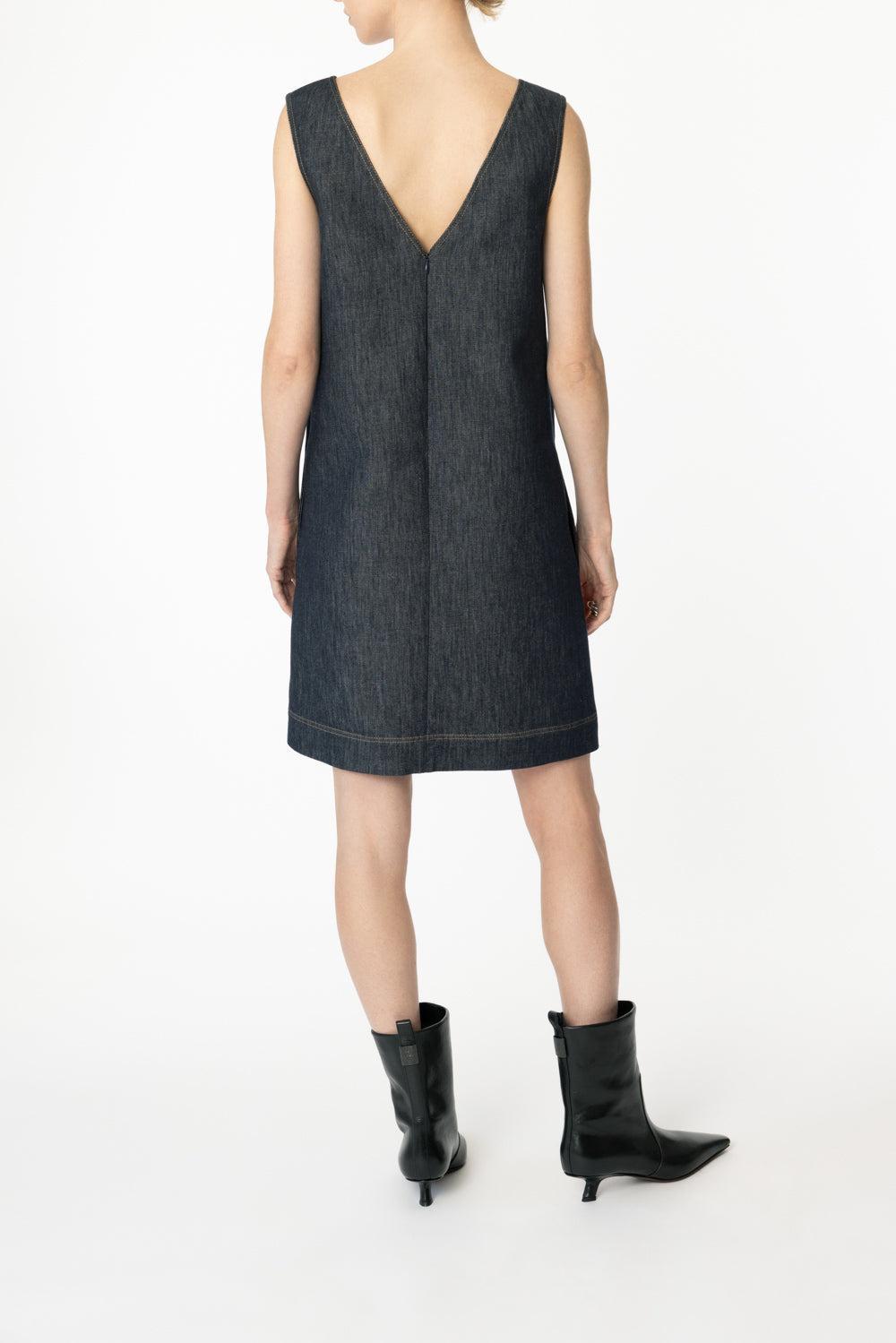 Monili Insert V-Neck Tank Dress-NAVY-XS-CLOTHINGDRESSCASUAL-BRUNELLO CUCINELLI