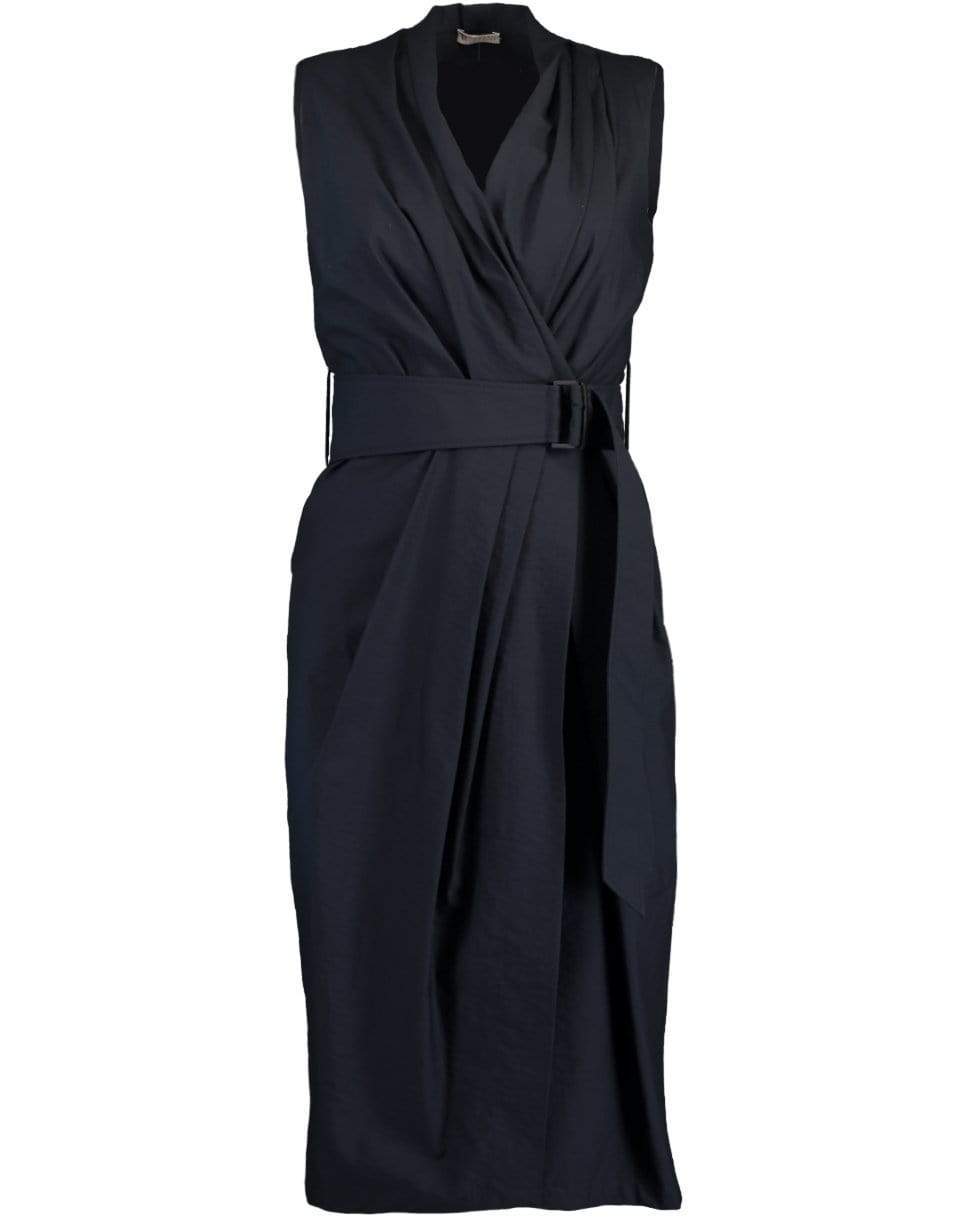 BRUNELLO CUCINELLI-Sleeveless Wrap Belted Dress-