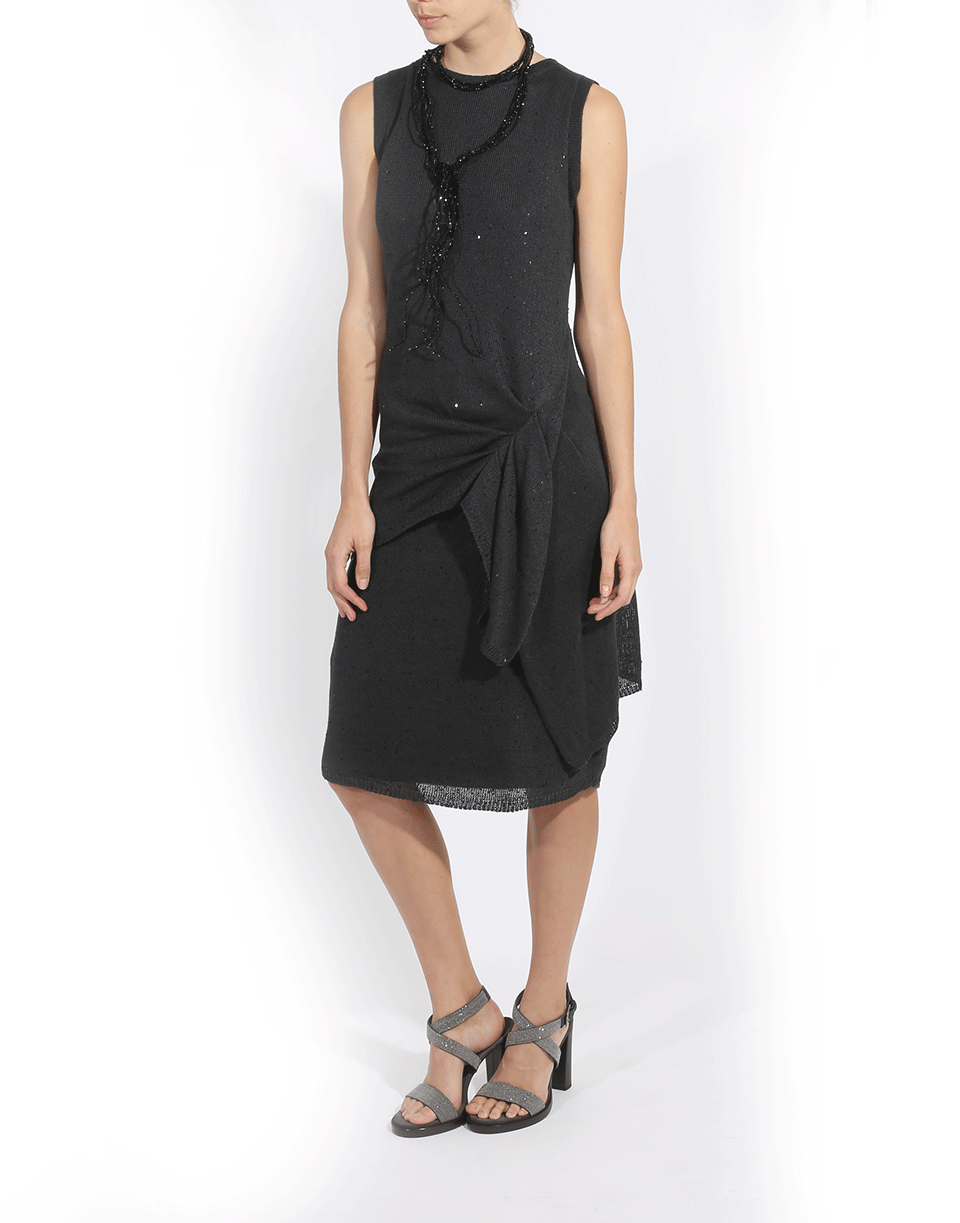 BRUNELLO CUCINELLI-Side Gathered Pailette Dress-