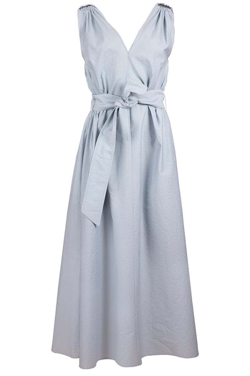 BRUNELLO CUCINELLI-Sleeveless Poplin Belted Dress - Pale Blue-