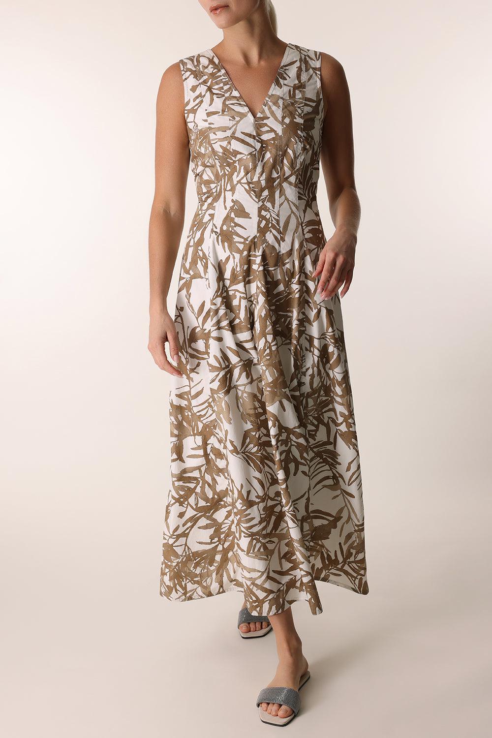 Herbarium V-Neck Midi Dress-PANATOBA-S-CLOTHINGDRESSCASUAL-BRUNELLO CUCINELLI
