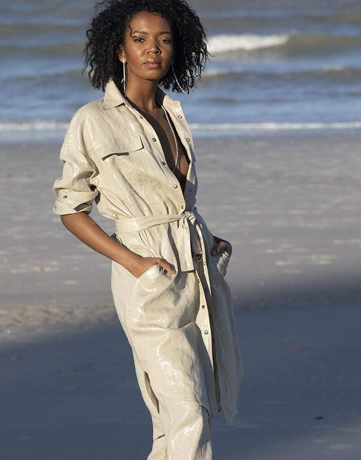 BRUNELLO CUCINELLI-Linen Belted Button Up Shirt Dress-