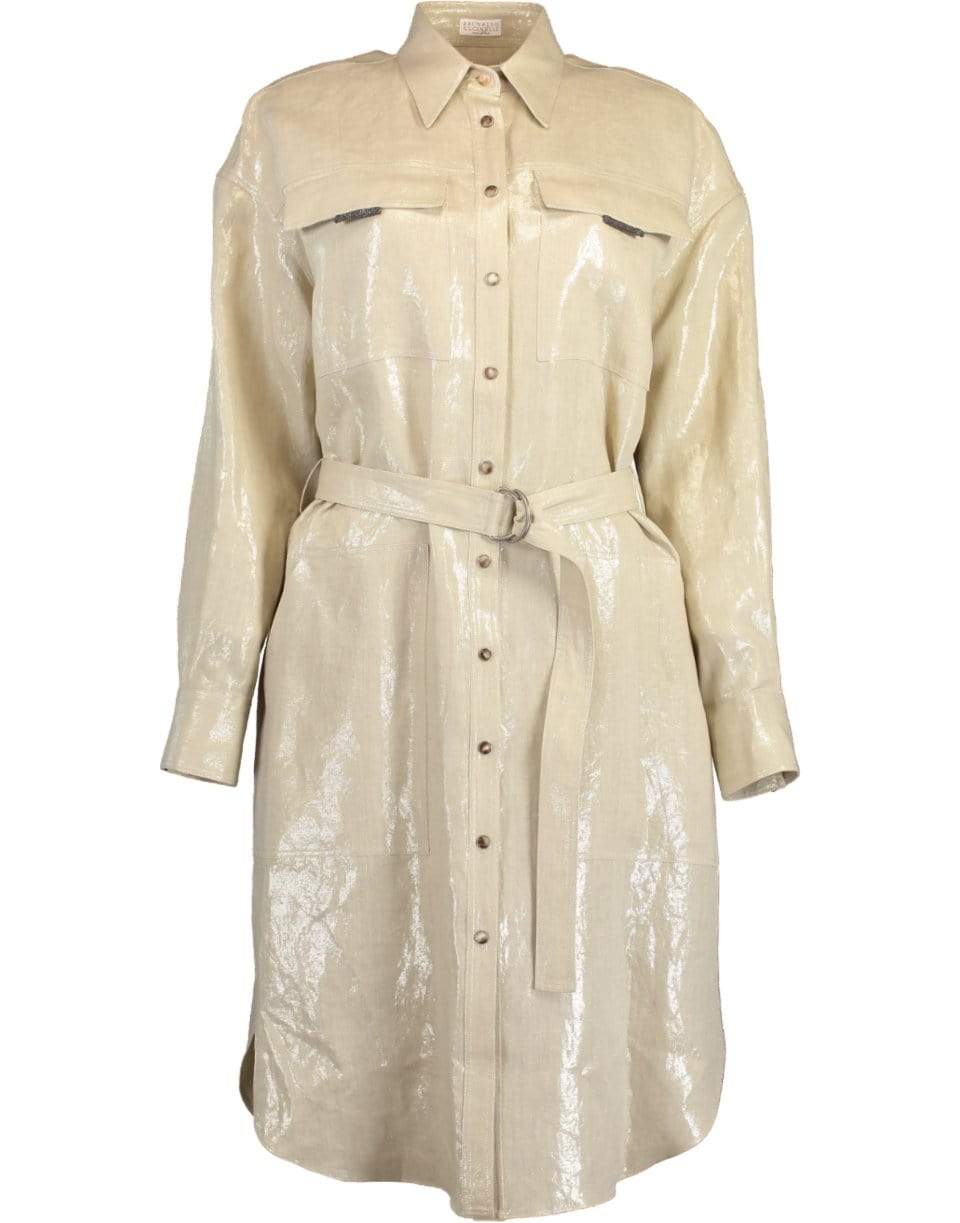BRUNELLO CUCINELLI-Linen Belted Button Up Shirt Dress-