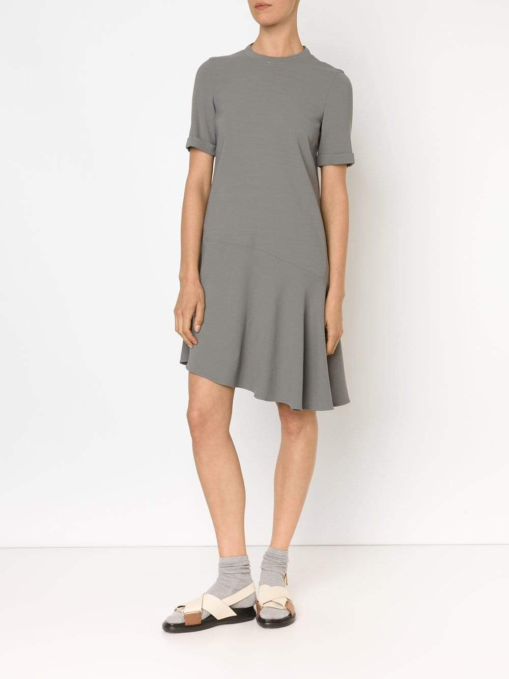 BRUNELLO CUCINELLI-Monili Crewneck Flutter Hem Dress-