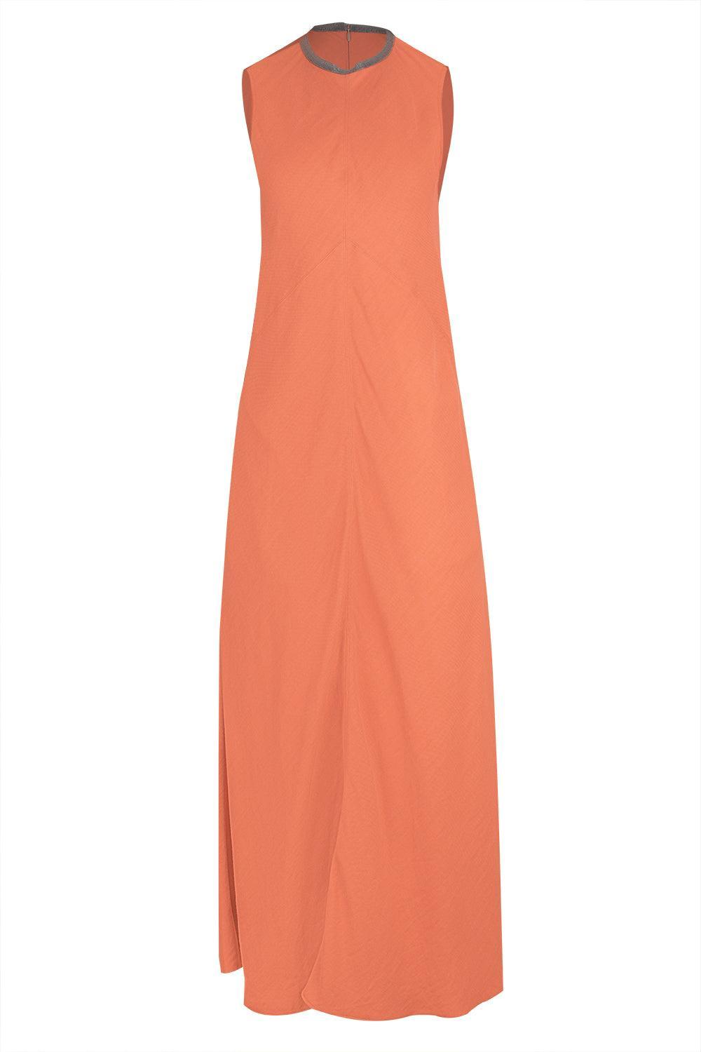 Fluid Midi Dress-TANGERINE-XS-CLOTHINGDRESSCASUAL-BRUNELLO CUCINELLI
