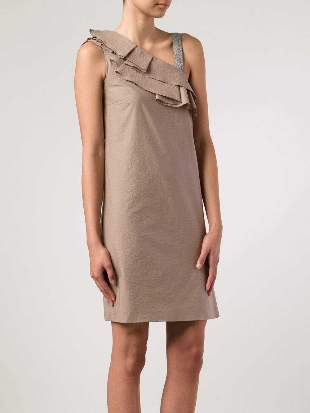 BRUNELLO CUCINELLI-Ruffle Shoulder Dress-