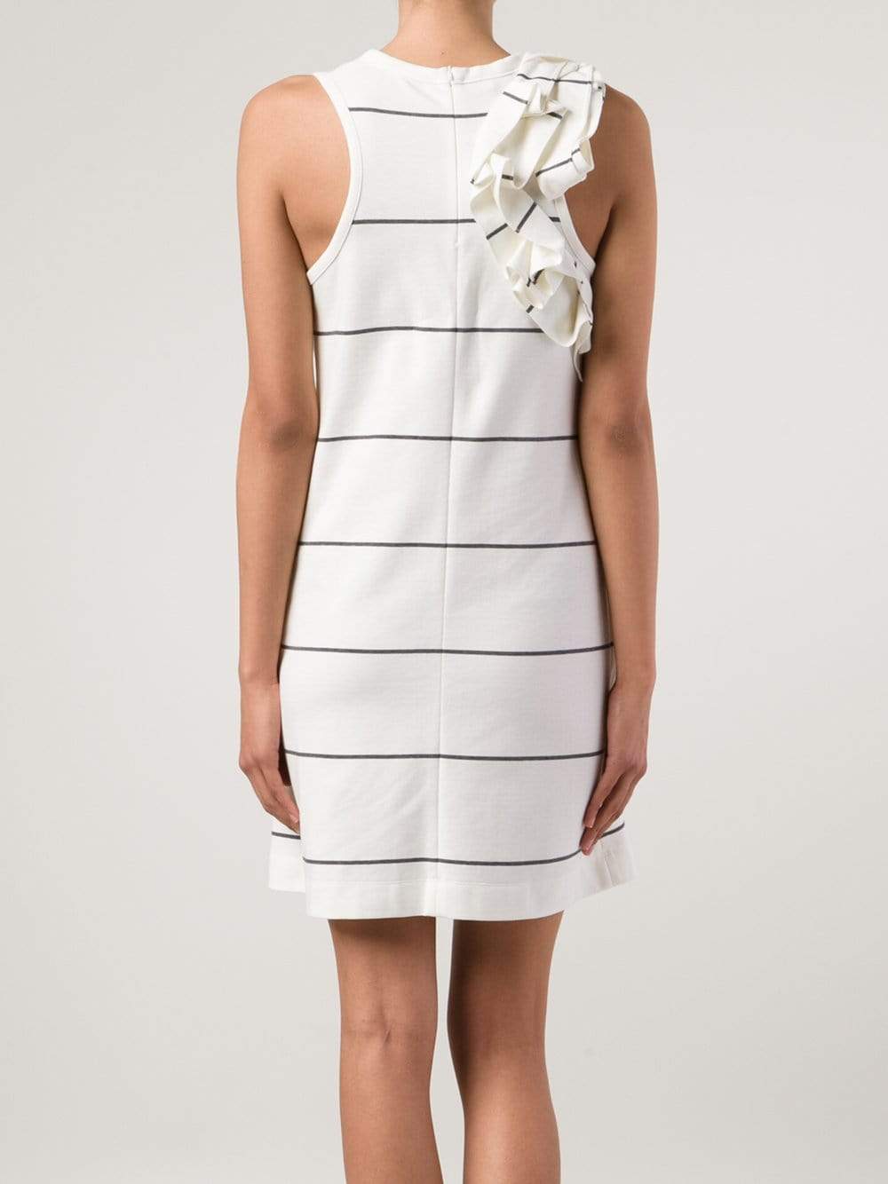 BRUNELLO CUCINELLI-Striped Ruffle Shoulder Dress-