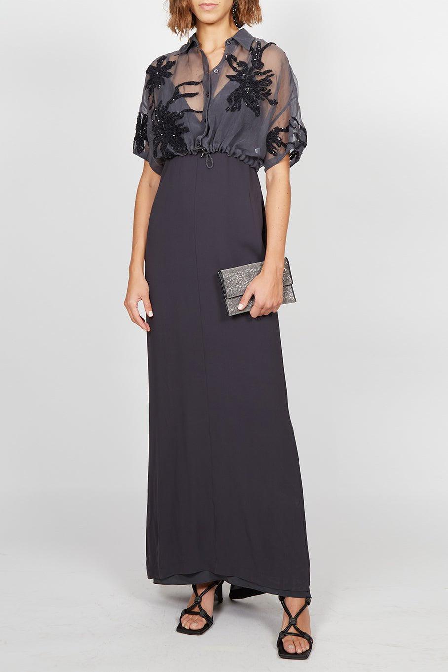 BRUNELLO CUCINELLI-Crystal Embellished Gown-CHARCOAL