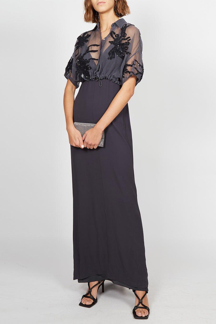 BRUNELLO CUCINELLI-Crystal Embellished Gown-CHARCOAL