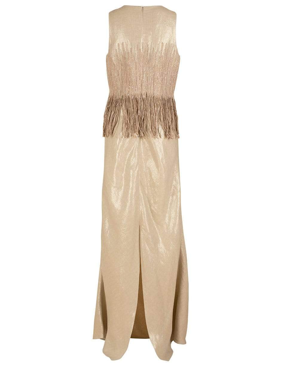 BRUNELLO CUCINELLI-Sequined Linen-Blend Fringe Column Gown-PLATINO