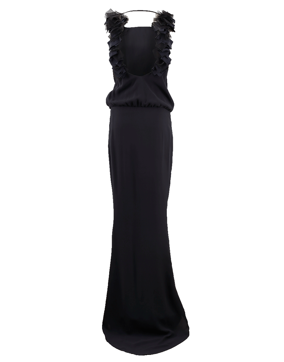 BRUNELLO CUCINELLI-Tulle Petal Stripe Silk Gown-VOLCANO