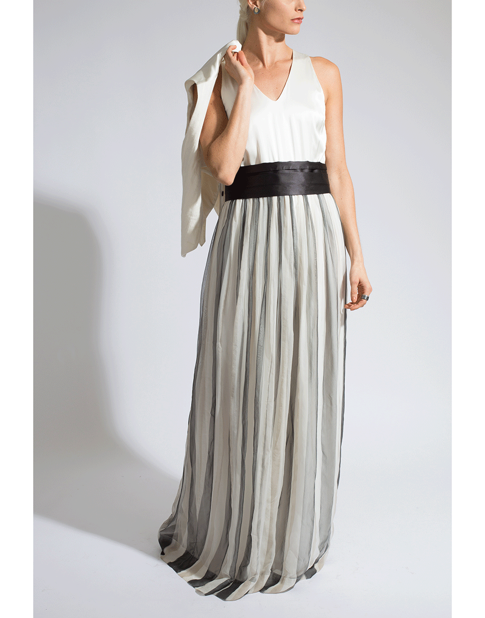 BRUNELLO CUCINELLI-Satin Cumberbund And Chevron Vest Gown-WHT/GRY